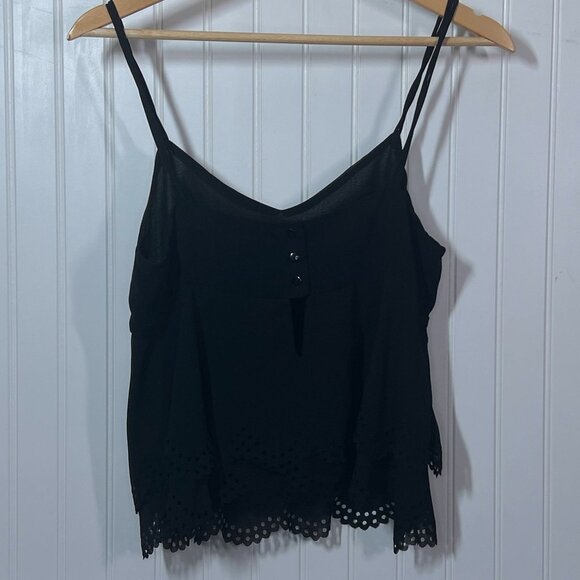 Double Zero Black Scalloped Hem Camisole Top Adjustable Straps V-Neck Casual - Picture 3 of 9